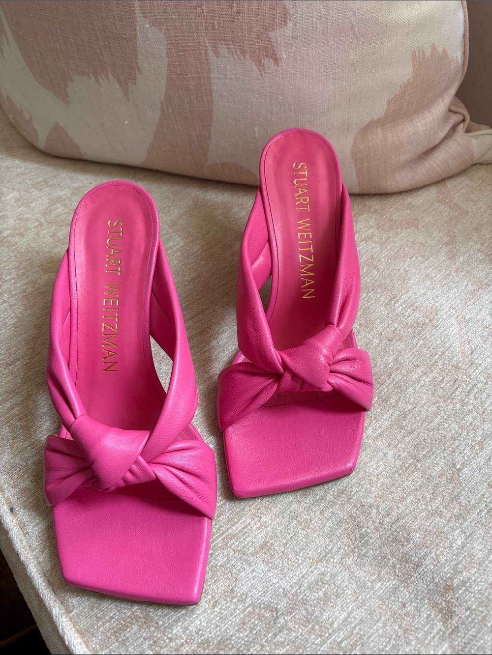 Stuart Weitzman Pink Playa  75 Knotted Leather Slide Mules